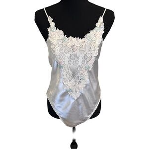 Vintage Victoria's Secret Gorgeous Gold Label White Satin & Lace Teddy Size L